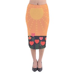 Love Heart Valentine Sun Flowers Velvet Midi Pencil Skirt by Nexatart