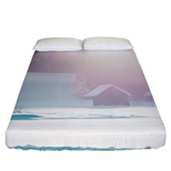 Winter Day Pink Mood Cottages Fitted Sheet (california King Size) by Nexatart