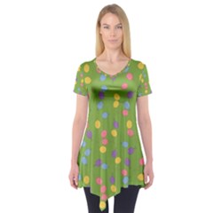 Balloon Grass Party Green Purple Short Sleeve Tunic  by Nexatart