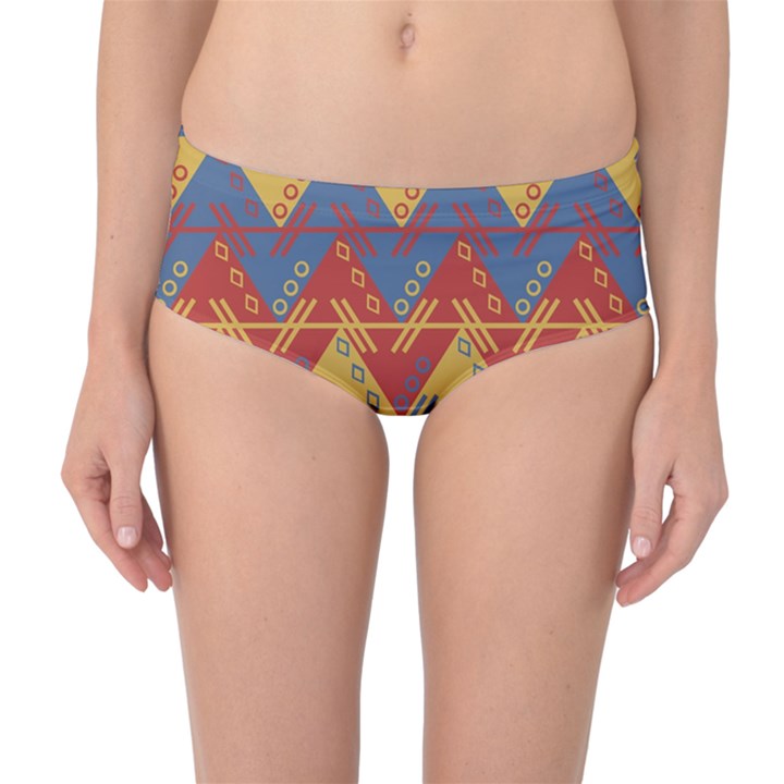 Aztec South American Pattern Zig Zag Mid-Waist Bikini Bottoms