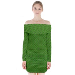 Paper Pattern Green Scrapbooking Long Sleeve Off Shoulder Dress by Nexatart