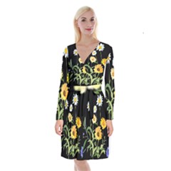 Flowers Of The Field Long Sleeve Velvet Front Wrap Dress by Nexatart