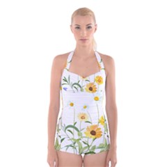 Flowers Flower Of The Field Boyleg Halter Swimsuit  by Nexatart