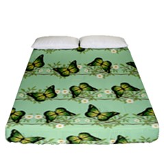 Green Butterflies Fitted Sheet (queen Size) by linceazul