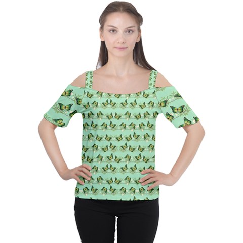 Green Butterflies Women s Cutout Shoulder Tee by linceazul