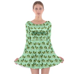 Green Butterflies Long Sleeve Skater Dress by linceazul