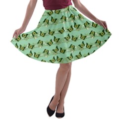 Green Butterflies A-line Skater Skirt by linceazul