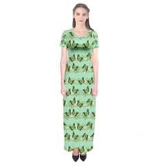 Green Butterflies Short Sleeve Maxi Dress by linceazul