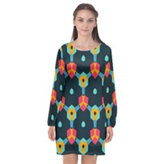 Connected Shapes Pattern    Long Sleeve Chiffon Shift Dress by LalyLauraFLM