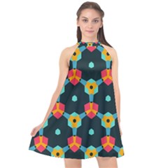 Connected Shapes Pattern         Halter Neckline Chiffon Dress