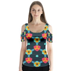 Connected Shapes Pattern             Butterfly Sleeve Cutout Tee