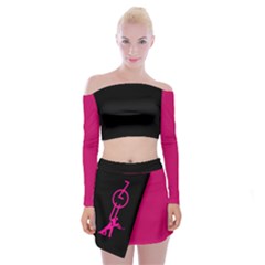 Zouk Black/pink Off Shoulder Top With Skirt Set