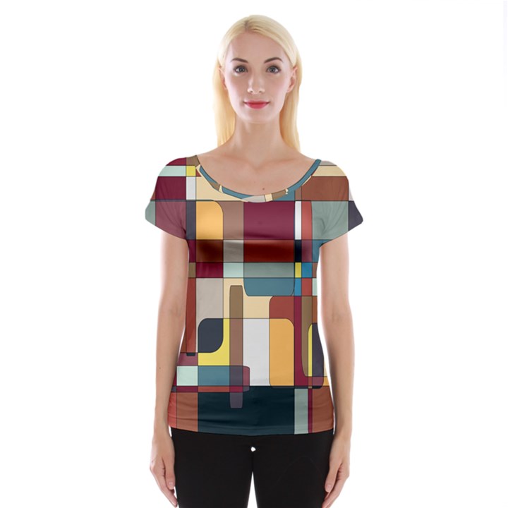 Patchwork Women s Cap Sleeve Top