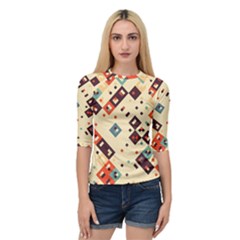 Squares In Retro Colors   Women s Quarter Sleeve Raglan Tee