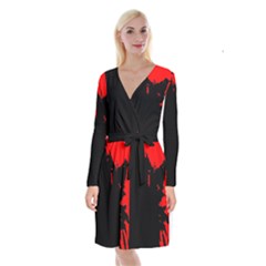 Abstraction Long Sleeve Velvet Front Wrap Dress