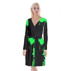 Abstraction Long Sleeve Velvet Front Wrap Dress