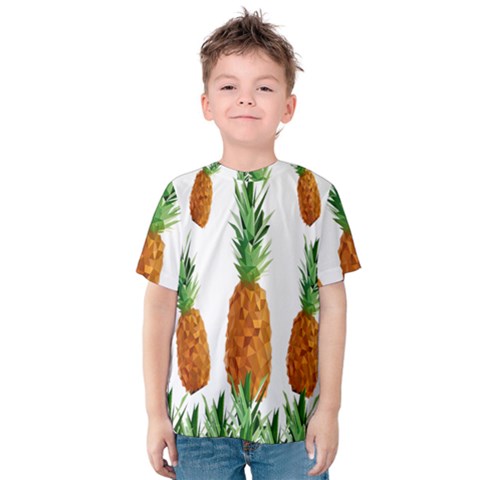 Pineapple Print Polygonal Pattern Kids  Cotton Tee by Nexatart