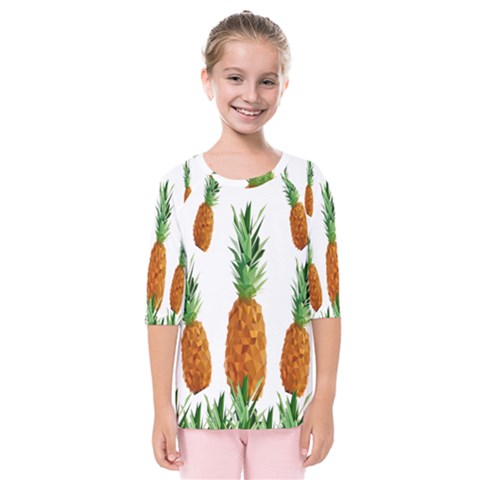 Pineapple Print Polygonal Pattern Kids  Quarter Sleeve Raglan Tee by Nexatart