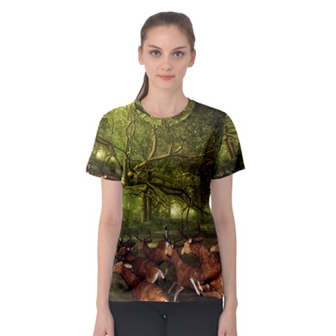 Red Deer Deer Roe Deer Antler Women s Sport Mesh Tee by Nexatart