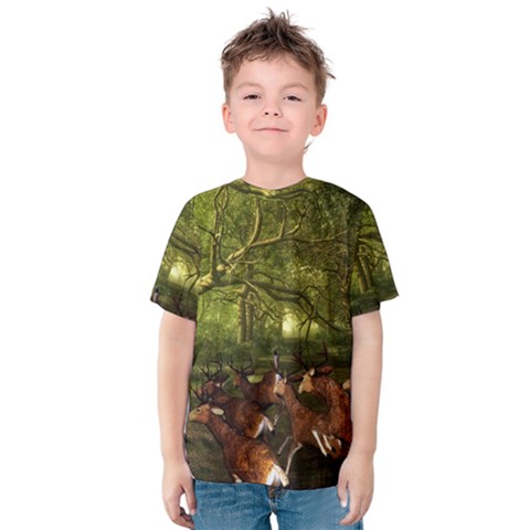 Red Deer Deer Roe Deer Antler Kids  Cotton Tee by Nexatart