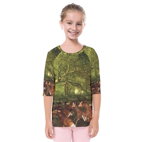 Red Deer Deer Roe Deer Antler Kids  Quarter Sleeve Raglan Tee by Nexatart