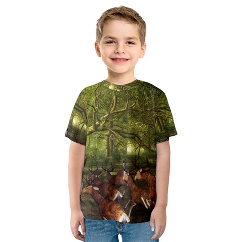 Red Deer Deer Roe Deer Antler Kids  Sport Mesh Tee by Nexatart