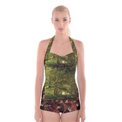 Red Deer Deer Roe Deer Antler Boyleg Halter Swimsuit 