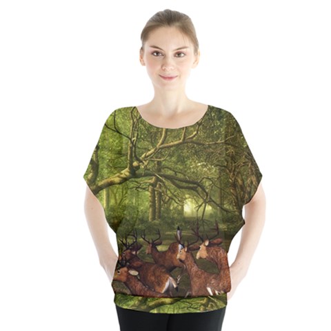 Red Deer Deer Roe Deer Antler Blouse by Nexatart