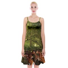 Red Deer Deer Roe Deer Antler Spaghetti Strap Velvet Dress