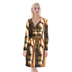 Lion  Long Sleeve Velvet Front Wrap Dress by Valentinaart