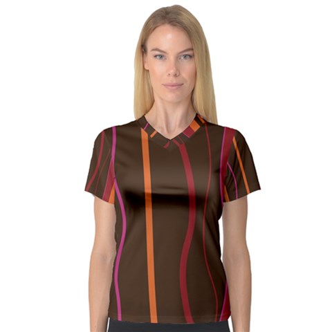 Colorful Striped Background Women s V-neck Sport Mesh Tee by TastefulDesigns