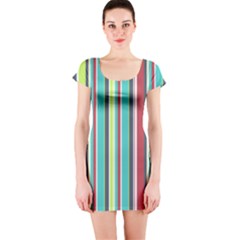 Colorful Striped Background  Short Sleeve Bodycon Dress by TastefulDesigns