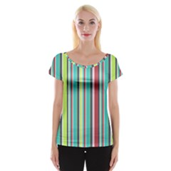 Colorful Striped Background  Women s Cap Sleeve Top by TastefulDesigns