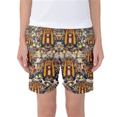 Lady Panda Goes Into The Starry Gothic Night Women s Basketball Shorts by pepitasart