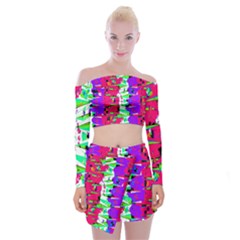 Colorful Glitch Pattern Design Off Shoulder Top With Skirt Set