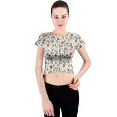 Strawberry Pattern Crew Neck Crop Top by Valentinaart