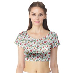 Strawberry Pattern Short Sleeve Crop Top (tight Fit) by Valentinaart