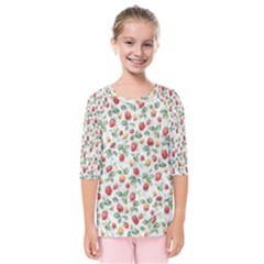 Strawberry Pattern Kids  Quarter Sleeve Raglan Tee