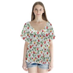 Strawberry Pattern Flutter Sleeve Top by Valentinaart