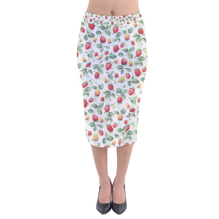 Strawberry pattern Velvet Midi Pencil Skirt