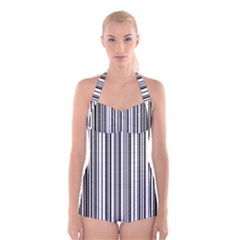 Barcode Pattern Boyleg Halter Swimsuit 