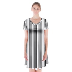 Barcode Pattern Short Sleeve V-neck Flare Dress