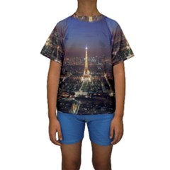 Paris At Night Kids  Short Sleeve Swimwear