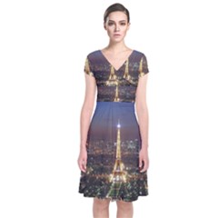 Paris At Night Short Sleeve Front Wrap Dress