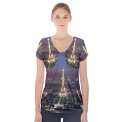 Paris At Night Short Sleeve Front Detail Top