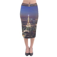 Paris At Night Velvet Midi Pencil Skirt