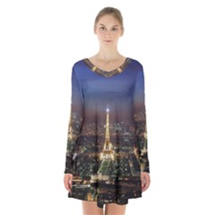 Paris At Night Long Sleeve Velvet V-neck Dress