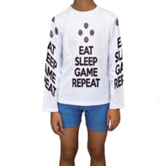 Eat sleep game repeat Kids  Long Sleeve Swimwear