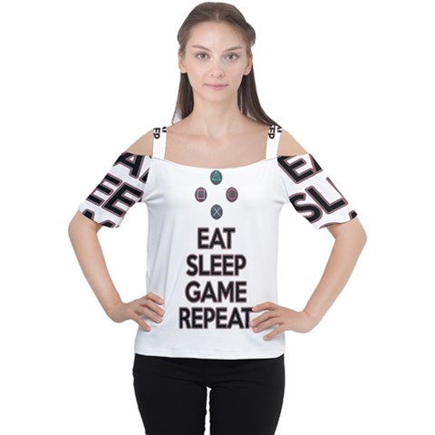 Eat Sleep Game Repeat Women s Cutout Shoulder Tee by Valentinaart