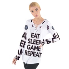 Eat sleep game repeat Women s Tie Up Tee